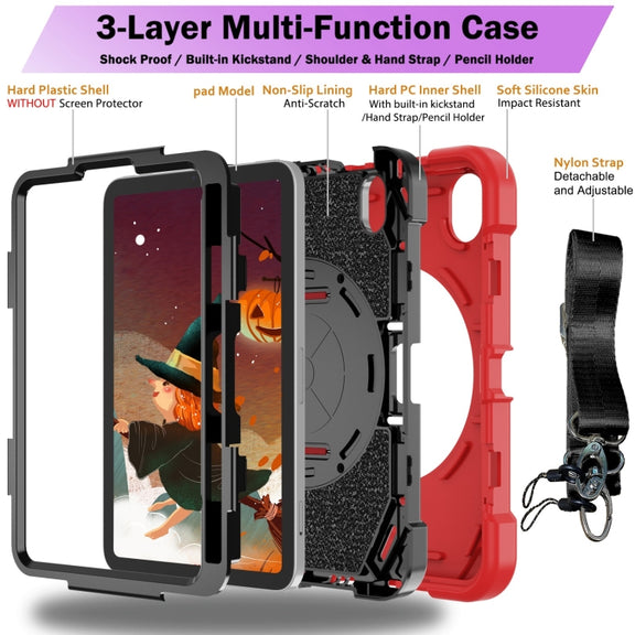 For iPad mini 6 Bat Hand Grip Turntable Stand Tablet Case(Red Black)