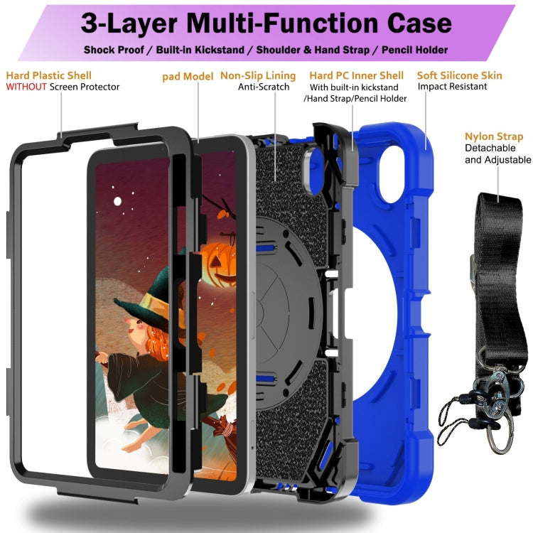 For iPad mini 6 Bat Hand Grip Turntable Stand Tablet Case(Blue Black)