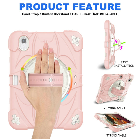 For iPad mini 6 / mini 2024 Bat Hand Grip Turntable Stand Tablet Case(Pink White)