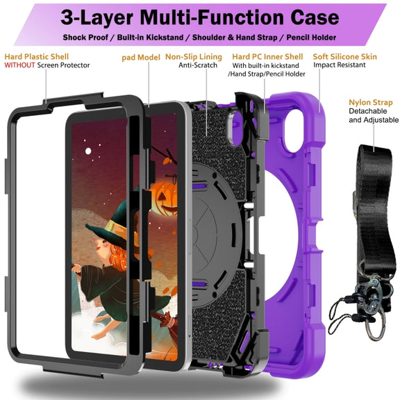 For iPad mini 6 Bat Hand Grip Turntable Stand Tablet Case(Purple Black)