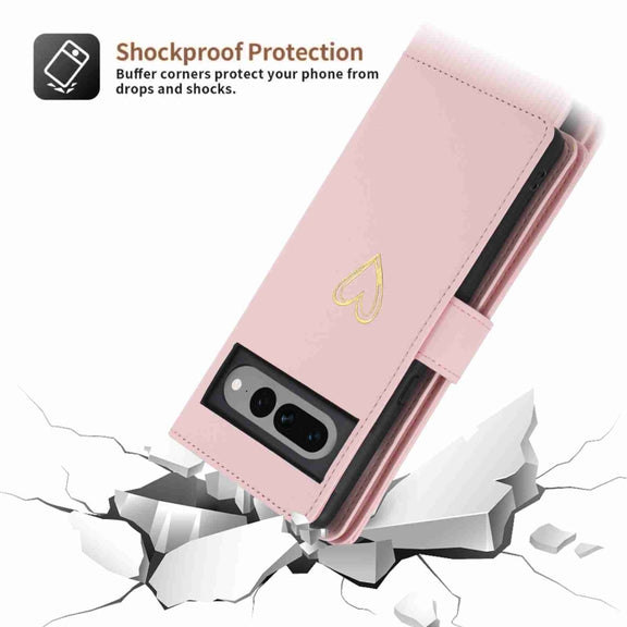 For Google Pixel 7 Pro POLA Love Multi-Card Slots Zipper Wallet Leather Phone Case(Pink)