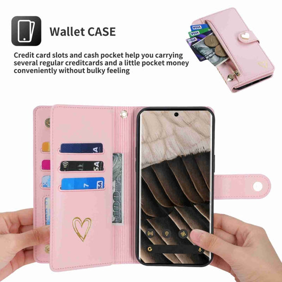 For Google Pixel 7 Pro POLA Love Multi-Card Slots Zipper Wallet Leather Phone Case(Pink)