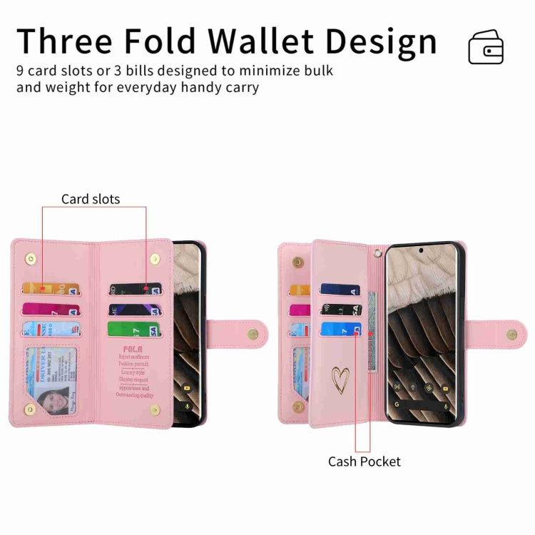 For Google Pixel 7 Pro POLA Love Multi-Card Slots Zipper Wallet Leather Phone Case(Pink)