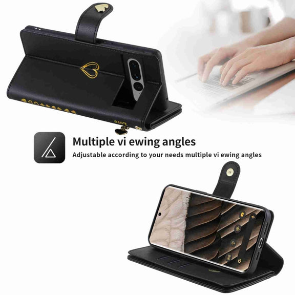 For Google Pixel 7 Pro POLA Love Multi-Card Slots Zipper Wallet Leather Phone Case(Black)