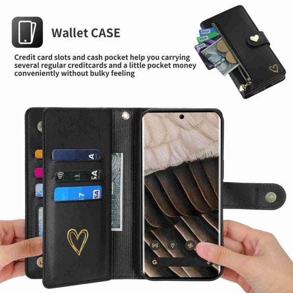 For Google Pixel 7 Pro POLA Love Multi-Card Slots Zipper Wallet Leather Phone Case(Black)