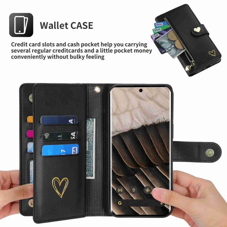 For Google Pixel 7 Pro POLA Love Multi-Card Slots Zipper Wallet Leather Phone Case(Black)