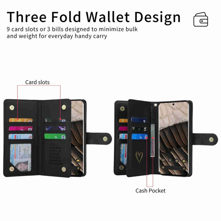 For Google Pixel 7 Pro POLA Love Multi-Card Slots Zipper Wallet Leather Phone Case(Black)