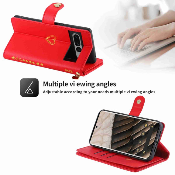 For Google Pixel 7 Pro POLA Love Multi-Card Slots Zipper Wallet Leather Phone Case(Red)