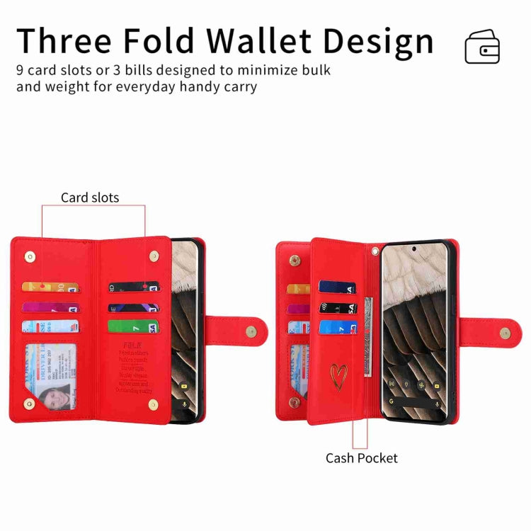 For Google Pixel 7 Pro POLA Love Multi-Card Slots Zipper Wallet Leather Phone Case(Red)