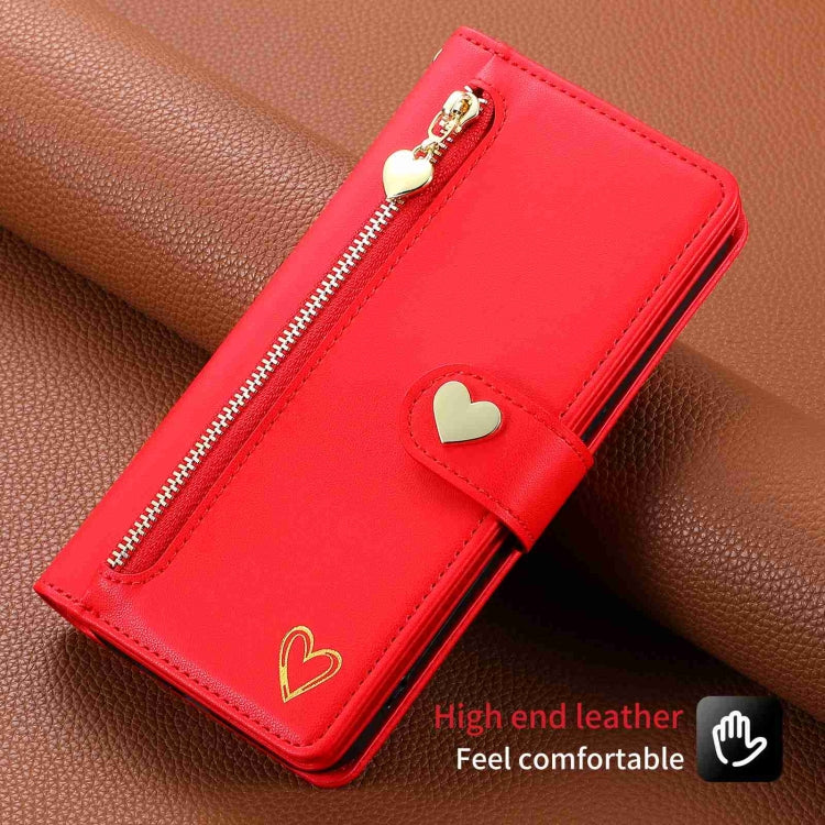 For Google Pixel 7 Pro POLA Love Multi-Card Slots Zipper Wallet Leather Phone Case(Red)