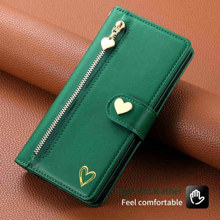 For Google Pixel 7 Pro POLA Love Multi-Card Slots Zipper Wallet Leather Phone Case(Dark Green)