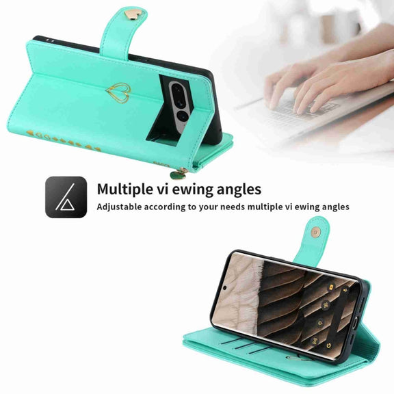 For Google Pixel 7 Pro POLA Love Multi-Card Slots Zipper Wallet Leather Phone Case(Light Green)