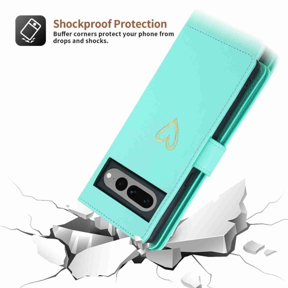 For Google Pixel 7 Pro POLA Love Multi-Card Slots Zipper Wallet Leather Phone Case(Light Green)