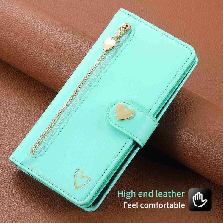 For Google Pixel 7 Pro POLA Love Multi-Card Slots Zipper Wallet Leather Phone Case(Light Green)