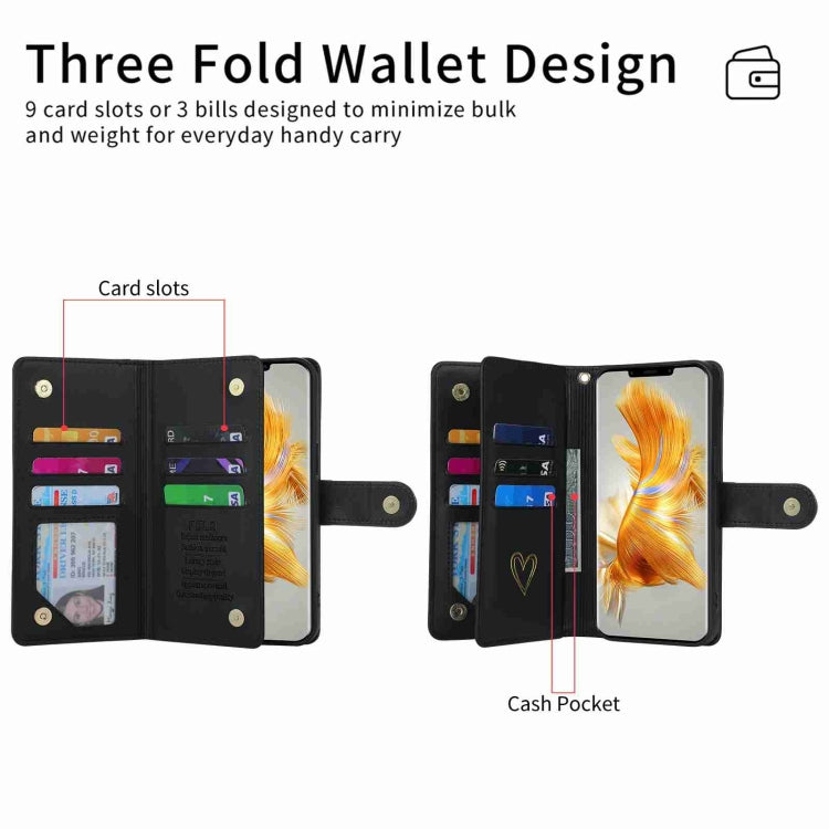 For Huawei Mate 50 Pro POLA Love Multi-Card Slots Zipper Wallet Leather Phone Case(Black)