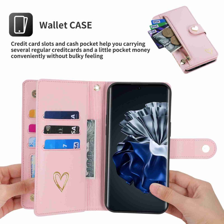 For Huawei P60 Pro POLA Love Multi-Card Slots Zipper Wallet Leather Phone Case(Pink)