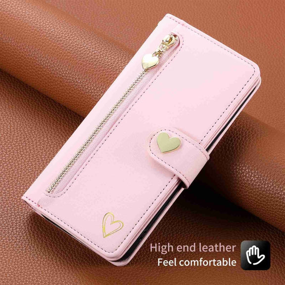 For Huawei P60 Pro POLA Love Multi-Card Slots Zipper Wallet Leather Phone Case(Pink)
