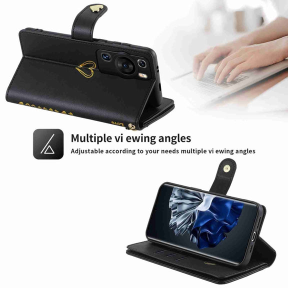 For Huawei P60 Pro POLA Love Multi-Card Slots Zipper Wallet Leather Phone Case(Black)