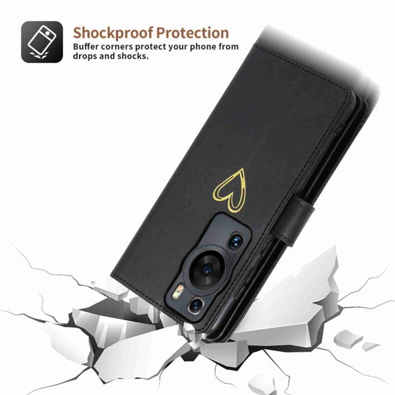 For Huawei P60 Pro POLA Love Multi-Card Slots Zipper Wallet Leather Phone Case(Black)