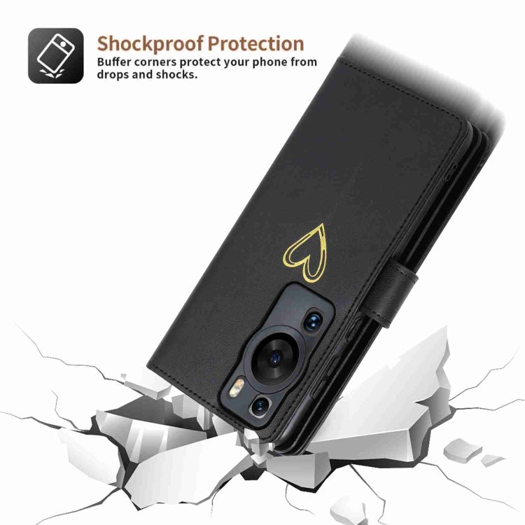 For Huawei P60 Pro POLA Love Multi-Card Slots Zipper Wallet Leather Phone Case(Black)
