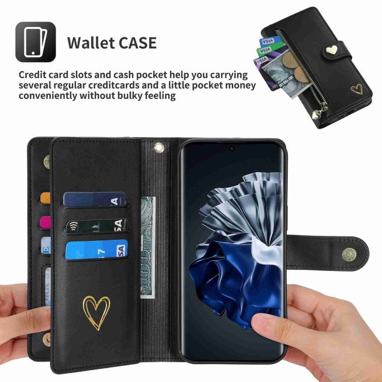 For Huawei P60 Pro POLA Love Multi-Card Slots Zipper Wallet Leather Phone Case(Black)