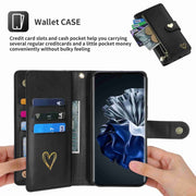 For Huawei P60 Pro POLA Love Multi-Card Slots Zipper Wallet Leather Phone Case(Black)