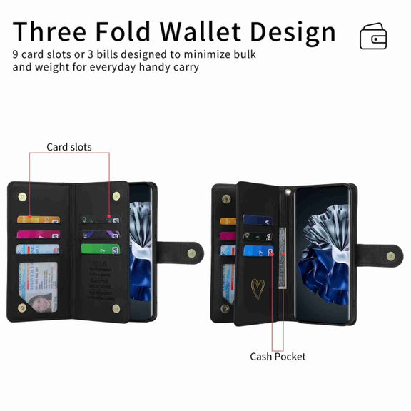 For Huawei P60 Pro POLA Love Multi-Card Slots Zipper Wallet Leather Phone Case(Black)