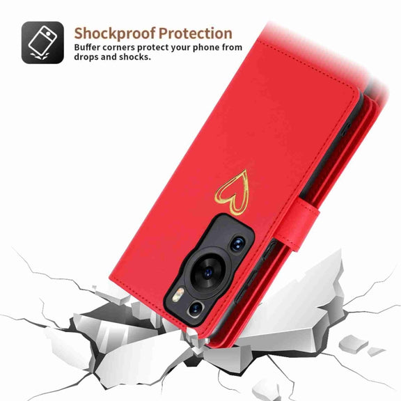 For Huawei P60 Pro POLA Love Multi-Card Slots Zipper Wallet Leather Phone Case(Red)