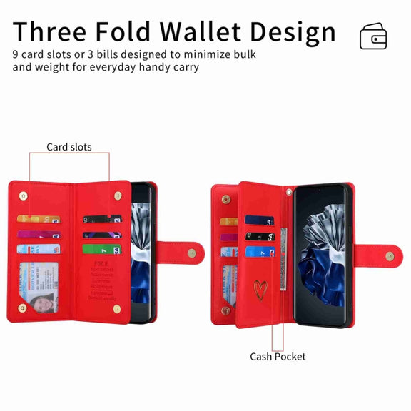 For Huawei P60 Pro POLA Love Multi-Card Slots Zipper Wallet Leather Phone Case(Red)