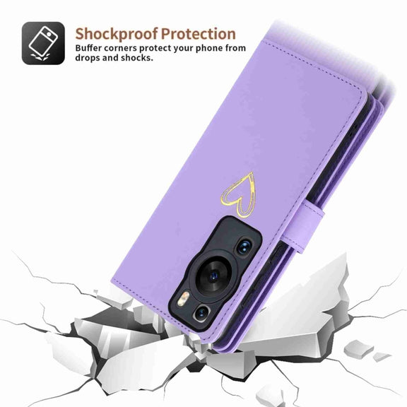 For Huawei P60 Pro POLA Love Multi-Card Slots Zipper Wallet Leather Phone Case(Purple)