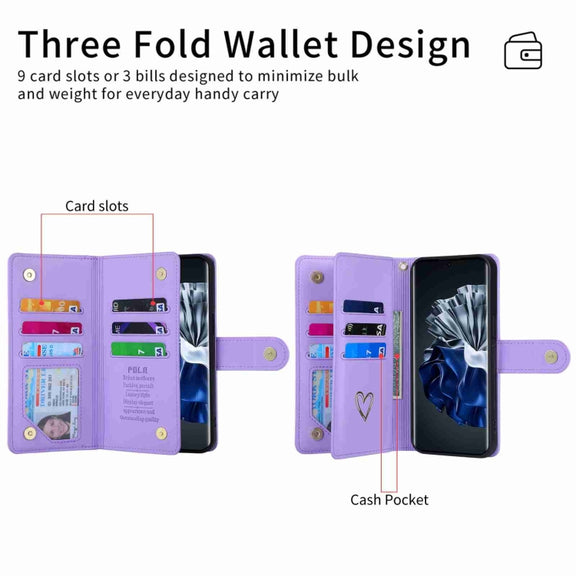 For Huawei P60 Pro POLA Love Multi-Card Slots Zipper Wallet Leather Phone Case(Purple)