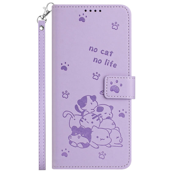 For Tecno Spark Go 2024 4G Embossed Kitten Phone Leather Case with Lanyard(Purple)
