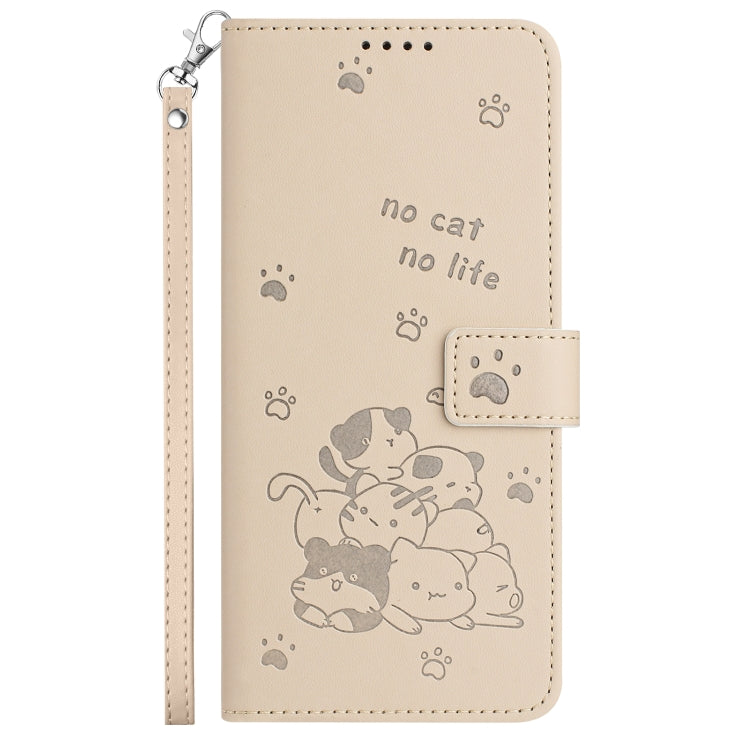 For Tecno Spark Go 2024 4G Embossed Kitten Phone Leather Case with Lanyard(Beige)