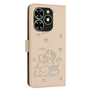 For Tecno Spark Go 2024 4G Embossed Kitten Phone Leather Case with Lanyard(Beige)