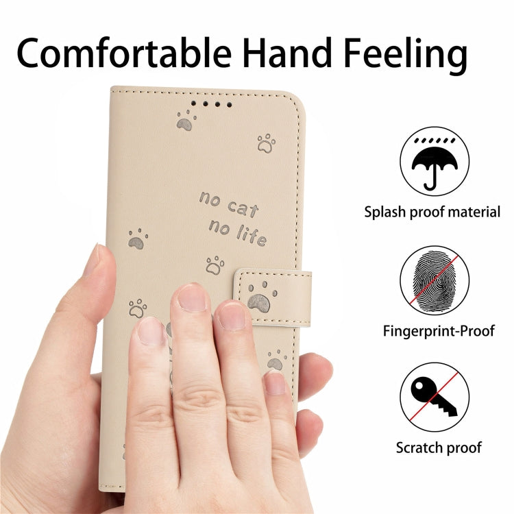 For Tecno Spark Go 2024 4G Embossed Kitten Phone Leather Case with Lanyard(Beige)