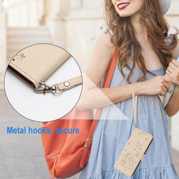 For Tecno Spark Go 2024 4G Embossed Kitten Phone Leather Case with Lanyard(Beige)