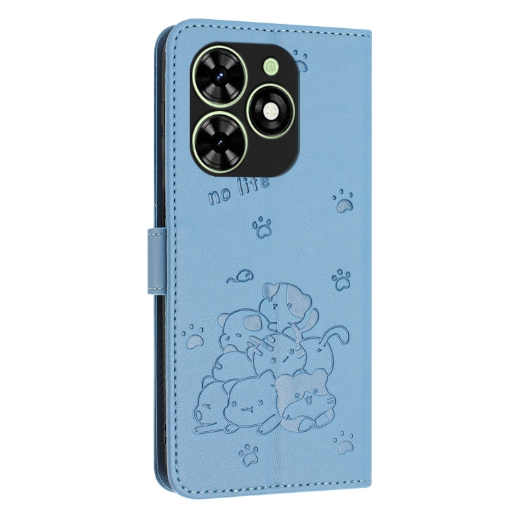 For Tecno Spark Go 2024 4G Embossed Kitten Phone Leather Case with Lanyard(Blue)