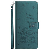 For Tecno Spark Go 2024 4G Embossed Kitten Phone Leather Case with Lanyard(Dark Green)