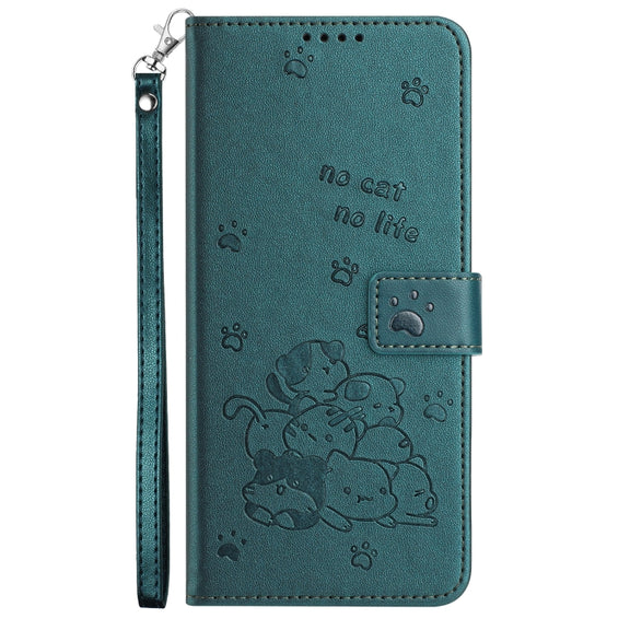 For Tecno Spark Go 2024 4G Embossed Kitten Phone Leather Case with Lanyard(Dark Green)