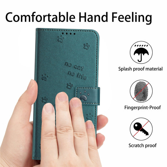 For Tecno Spark Go 2024 4G Embossed Kitten Phone Leather Case with Lanyard(Dark Green)