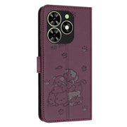 For Tecno Spark Go 2024 4G Embossed Kitten Phone Leather Case with Lanyard(Wine Red)