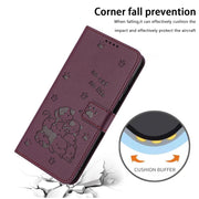 For Tecno Spark Go 2024 4G Embossed Kitten Phone Leather Case with Lanyard(Wine Red)