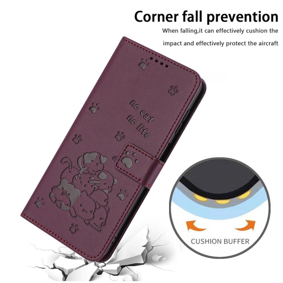 For Tecno Spark Go 2024 4G Embossed Kitten Phone Leather Case with Lanyard(Wine Red)