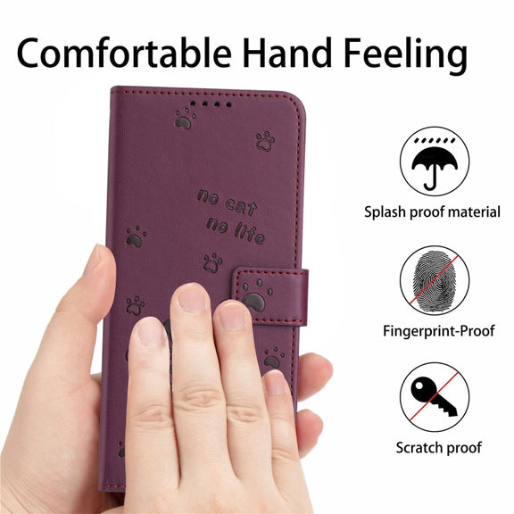 For Tecno Spark Go 2024 4G Embossed Kitten Phone Leather Case with Lanyard(Wine Red)