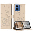 For Motorola Edge 2024 5G Embossed Kitten Phone Leather Case with Lanyard(Beige) - Motorola Cases by PMC Jewellery | Online Shopping South Africa | PMC Jewellery | Buy Now Pay Later Mobicred