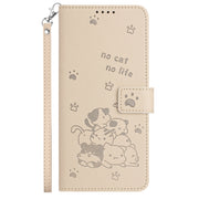 For Motorola Edge 2024 5G Embossed Kitten Phone Leather Case with Lanyard(Beige)