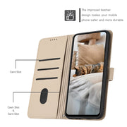 For Motorola Edge 2024 5G Embossed Kitten Phone Leather Case with Lanyard(Beige)