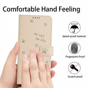 For Motorola Edge 2024 5G Embossed Kitten Phone Leather Case with Lanyard(Beige)