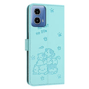 For Motorola Moto G 5G 2024 Embossed Kitten Phone Leather Case with Lanyard(Mint Green)