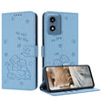 For Motorola Moto G Play 4G 2024 Embossed Kitten Phone Leather Case with Lanyard(Blue) - Motorola Cases by PMC Jewellery | Online Shopping South Africa | PMC Jewellery | Buy Now Pay Later Mobicred